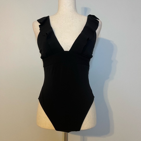 Robine Piccone Lina Ruffle V- Neck One-Piece Swimsuit - Size 10 - Picture 3 of 12